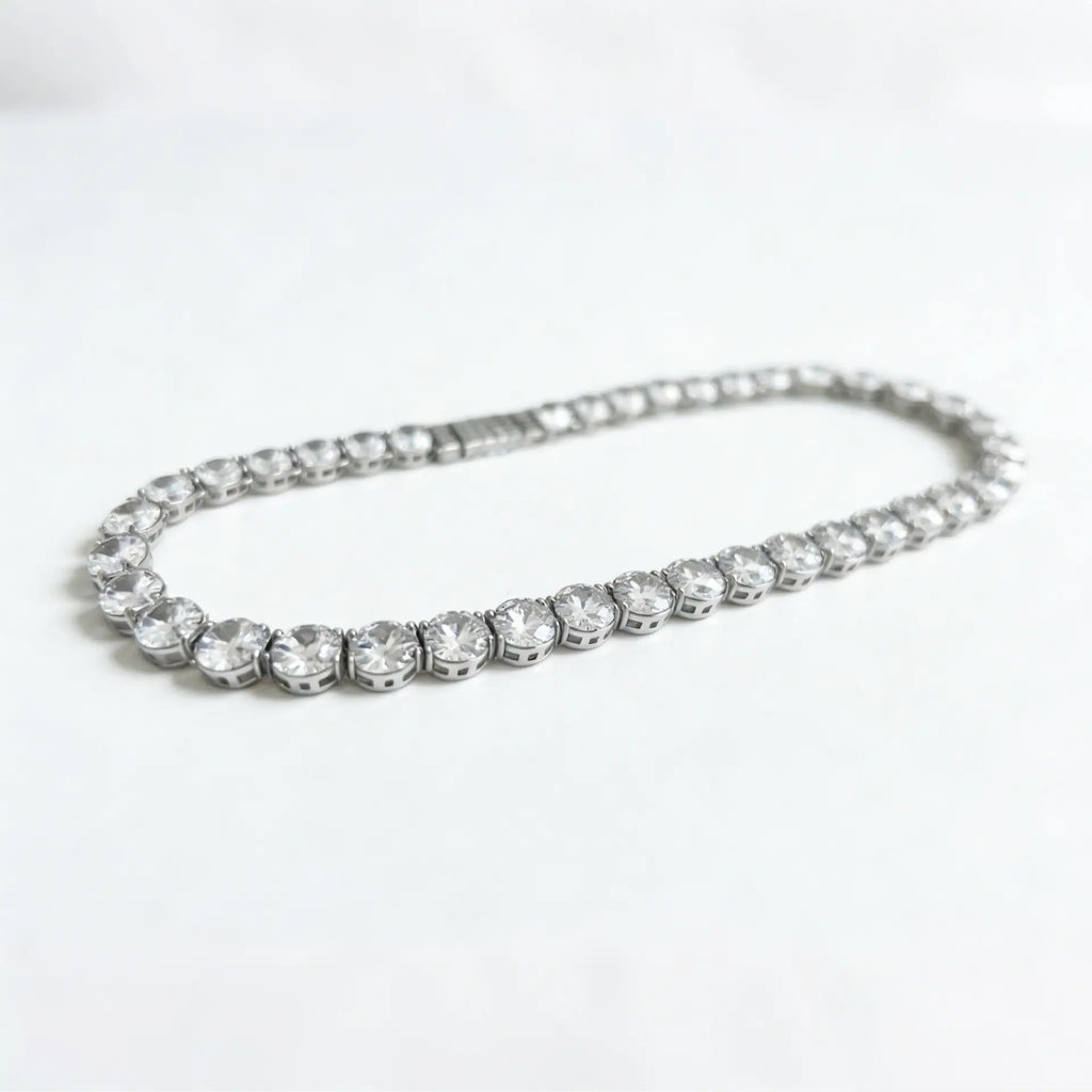 Iced Out round Cut Sparkling Bling Tennis Chain Statement Necklace for Rapper Men Women Cuban Link Design Modern Versatile Accessories