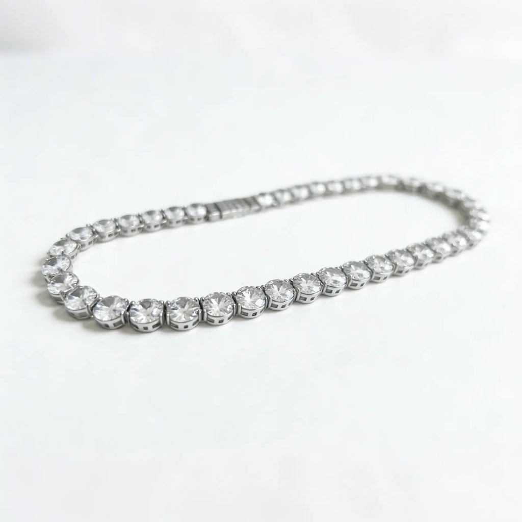 Iced Out round Cut Sparkling Bling Tennis Chain Statement Necklace for Rapper Men Women Cuban Link Design Modern Versatile Accessories