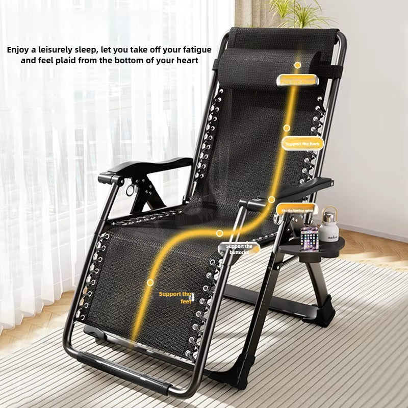 ‌Foldable Recliner Chair, Adjustable Office Nap Bed, Portable Lounger for Balcony, Breathable Lazy Sofa