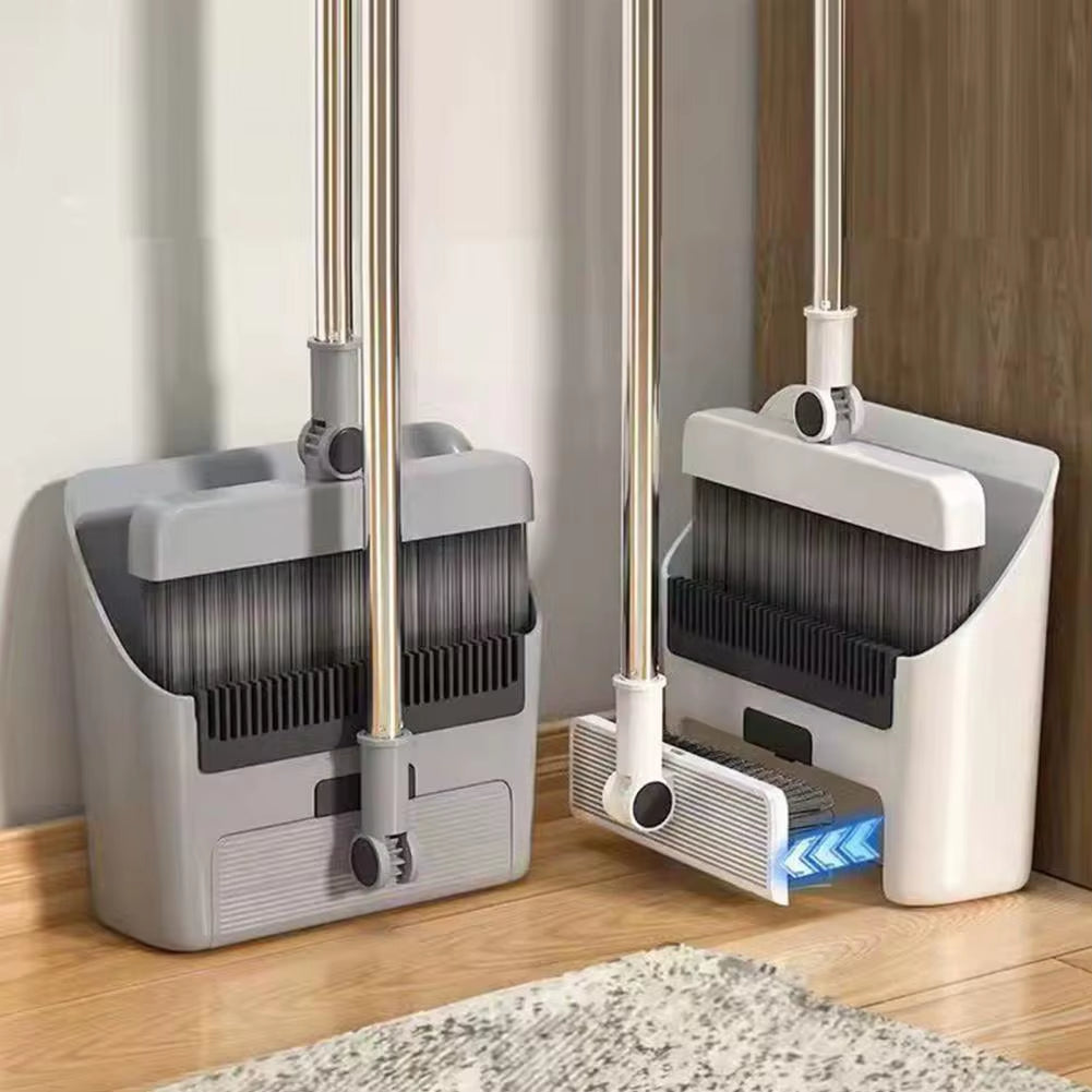 Ergonomic Broom Handle 3-In-1 Broom Dustpan Combo Set Adjustable Long Handle Push Broom with Self-Cleaning Dustpan for Indoor