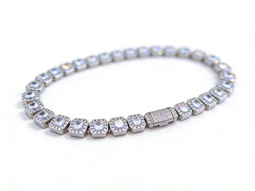 Iced Out round Cut Sparkling Bling Tennis Chain Statement Necklace for Rapper Men Women Cuban Link Design Modern Versatile Accessories