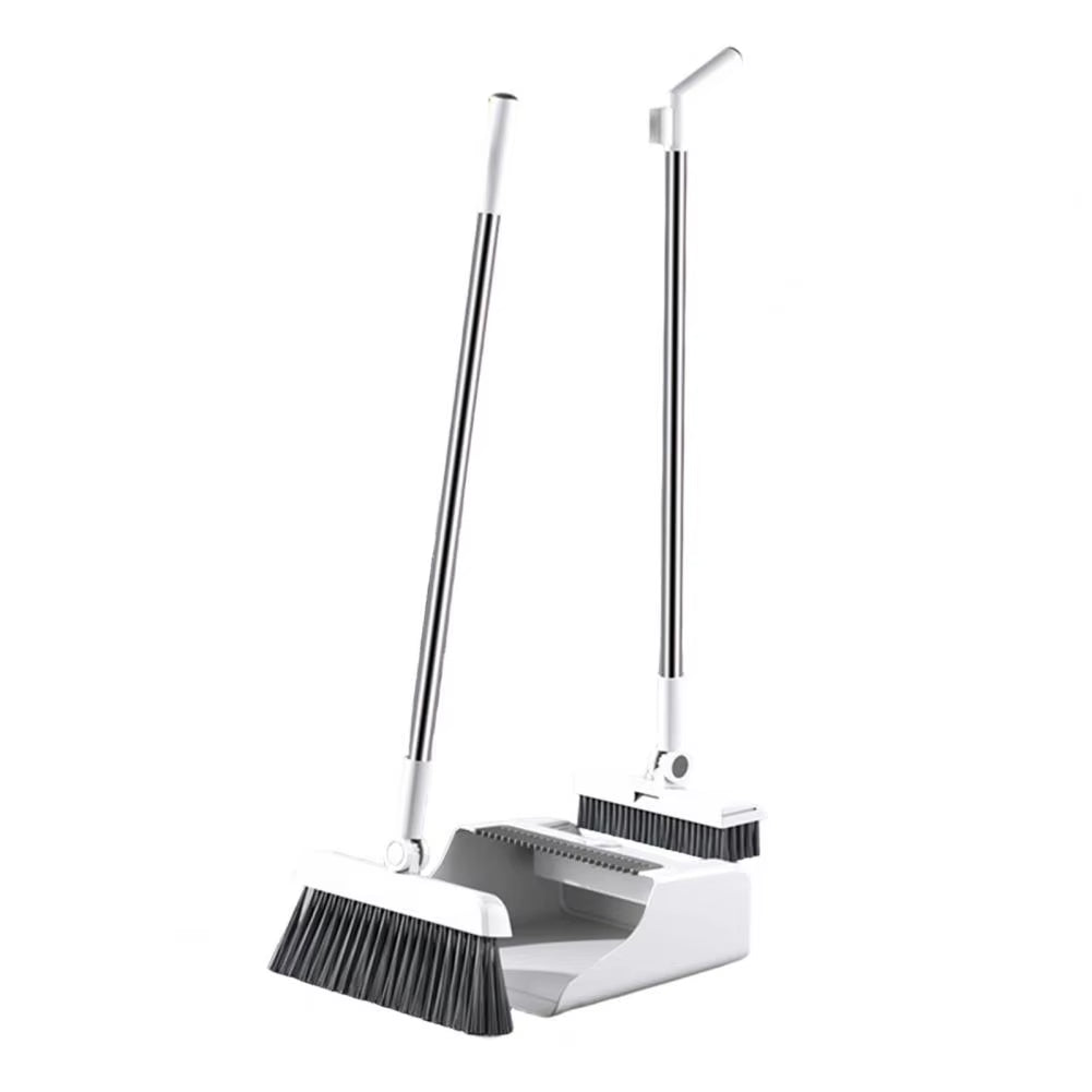 Ergonomic Broom Handle 3-In-1 Broom Dustpan Combo Set Adjustable Long Handle Push Broom with Self-Cleaning Dustpan for Indoor