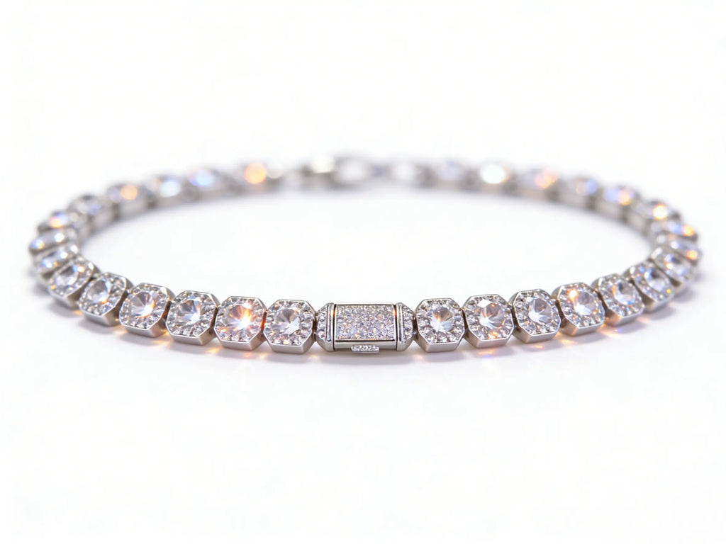 Iced Out round Cut Sparkling Bling Tennis Chain Statement Necklace for Rapper Men Women Cuban Link Design Modern Versatile Accessories