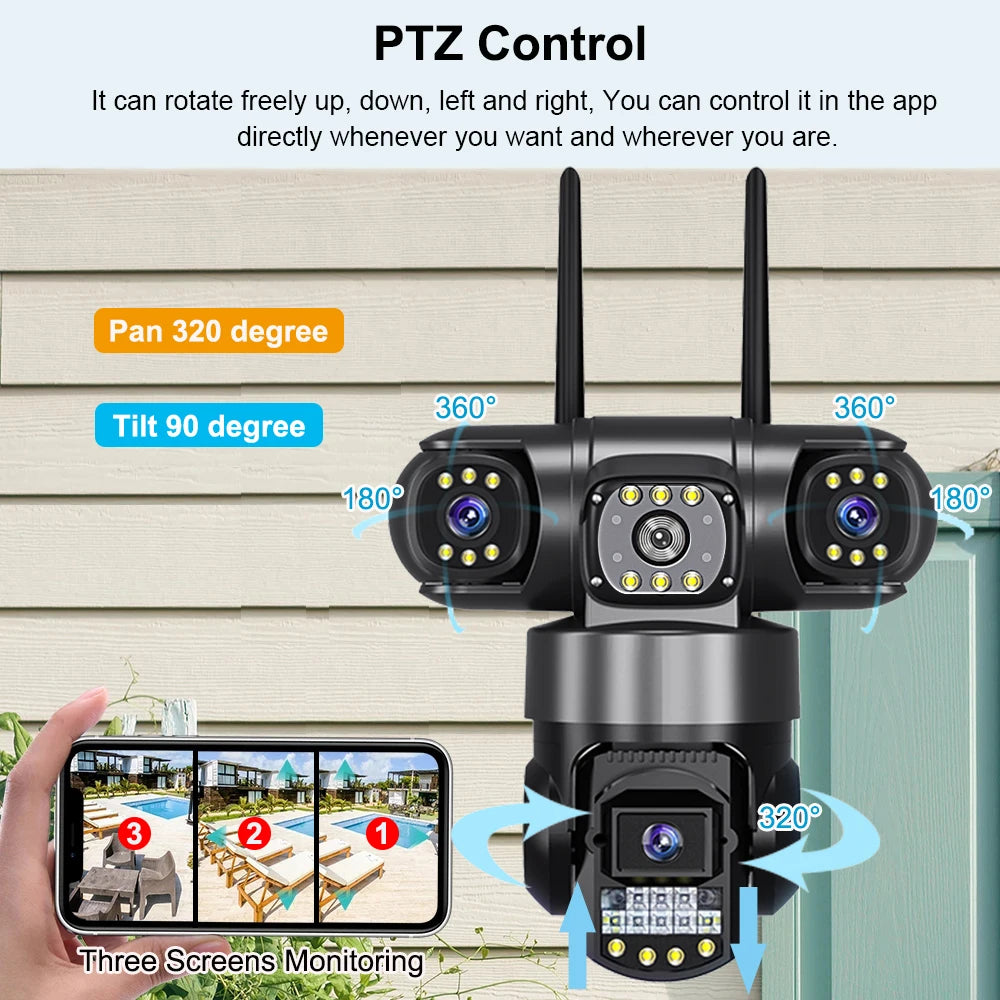 Cámara IP WiFi V380 Pro para exteriores, 12 MP, 6K, triple lente, triple pantalla, monitor de video de seguridad, visión nocturna, resistente al agua, CCTV.