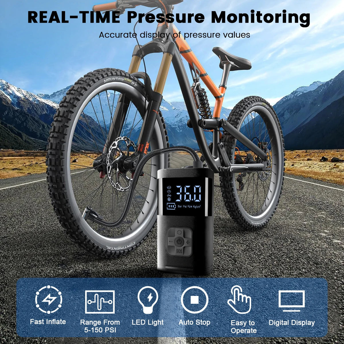 150 PSI Air Pump for Car Tires, Cordless Tire Inflator Portable Air Compressor, Digital Tire Pressure Tire Pump with LED Light