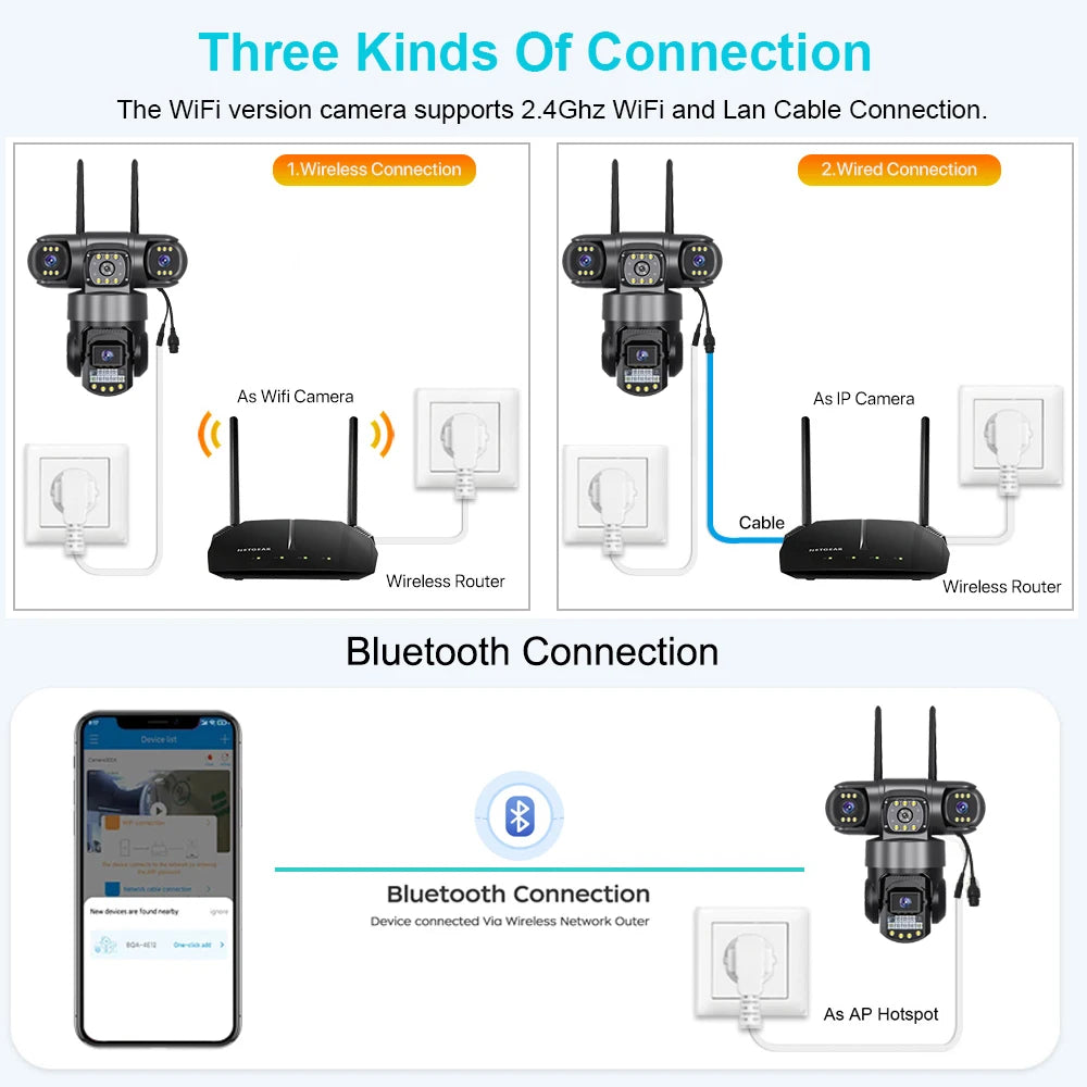 Cámara IP WiFi V380 Pro para exteriores, 12 MP, 6K, triple lente, triple pantalla, monitor de video de seguridad, visión nocturna, resistente al agua, CCTV.