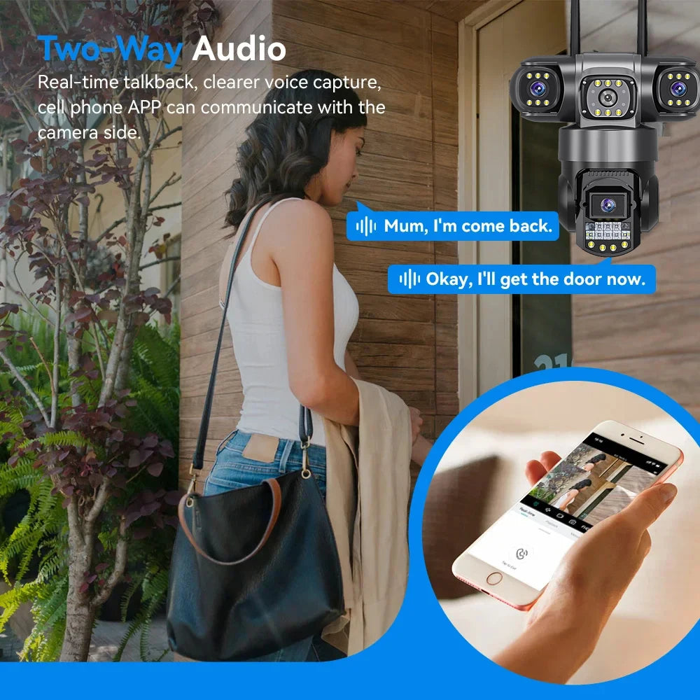 Cámara IP WiFi V380 Pro para exteriores, 12 MP, 6K, triple lente, triple pantalla, monitor de video de seguridad, visión nocturna, resistente al agua, CCTV.