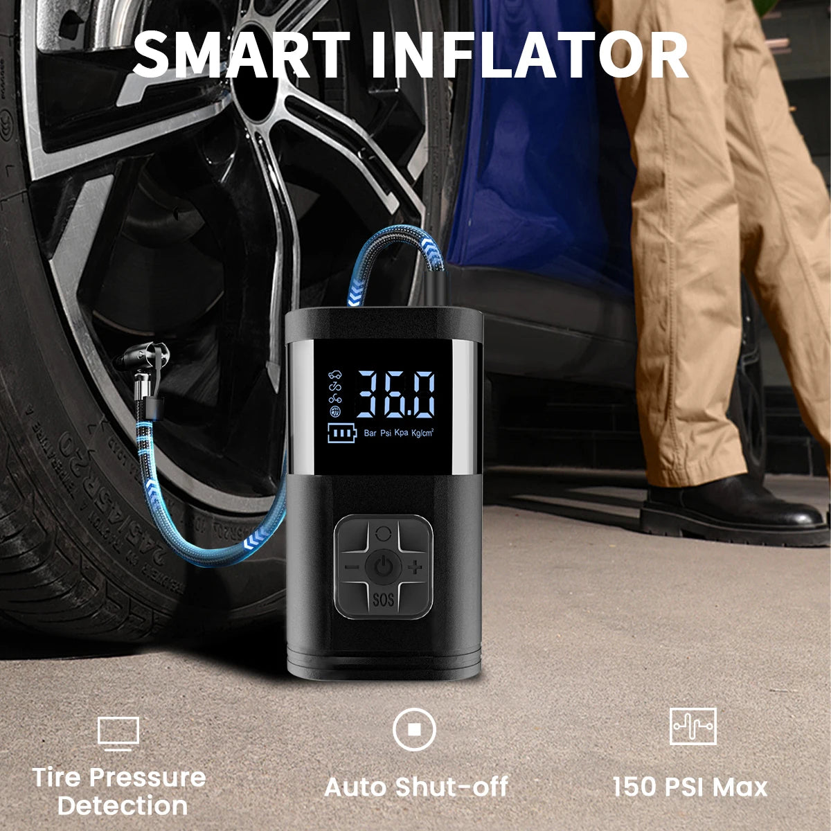 150 PSI Air Pump for Car Tires, Cordless Tire Inflator Portable Air Compressor, Digital Tire Pressure Tire Pump with LED Light