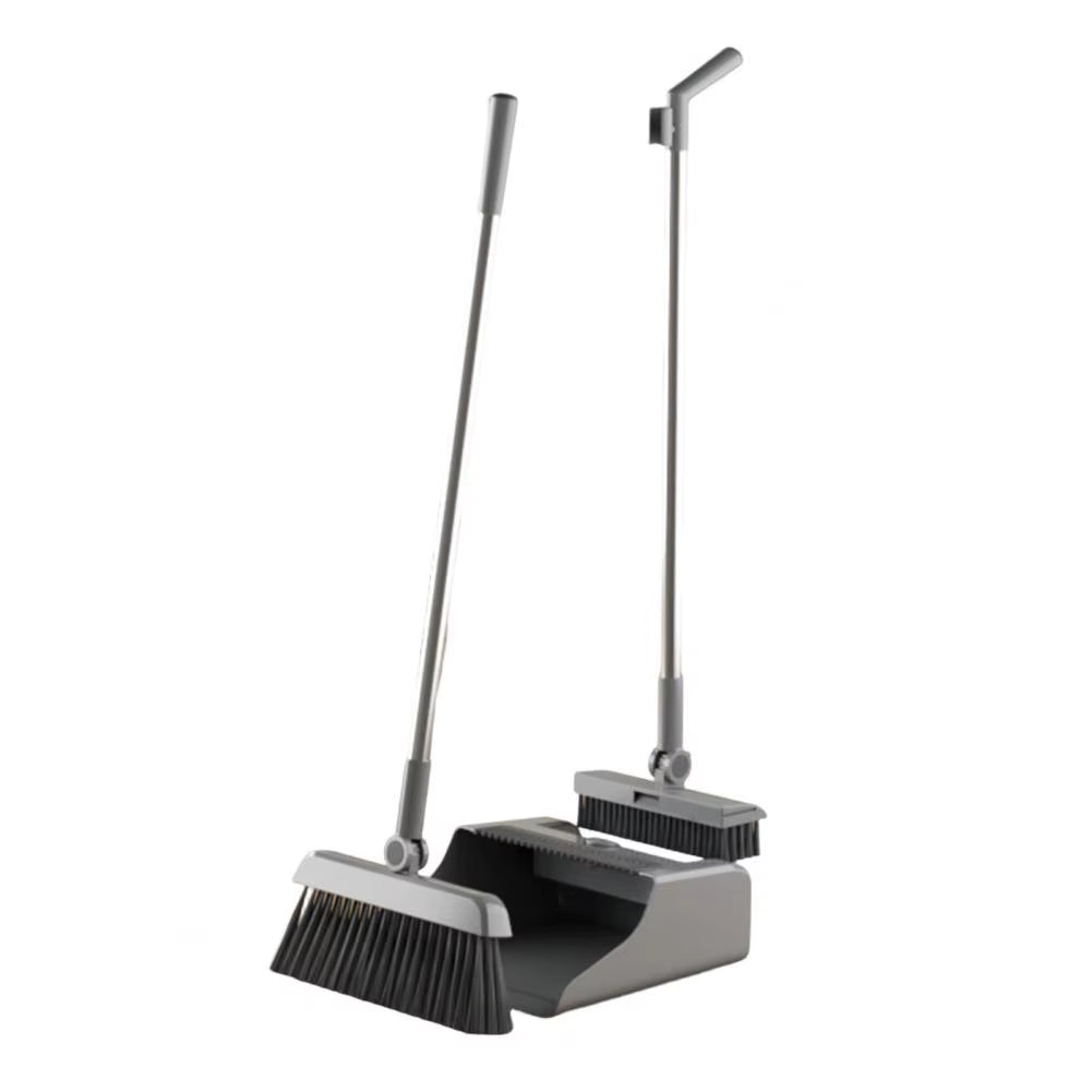Ergonomic Broom Handle 3-In-1 Broom Dustpan Combo Set Adjustable Long Handle Push Broom with Self-Cleaning Dustpan for Indoor